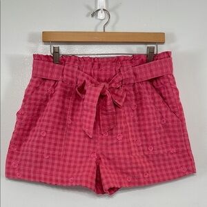 Time & True Pull On Pink Gingham Embroidered Floral Women's Shorts Size M
